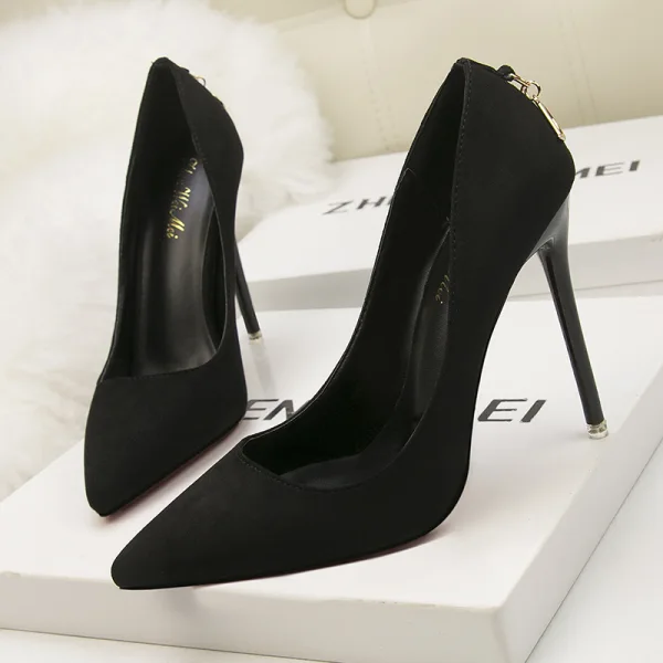 Modest / Simple Black Office OL Suede Pumps 2020 11 cm Stiletto Heels Pointed Toe Pumps