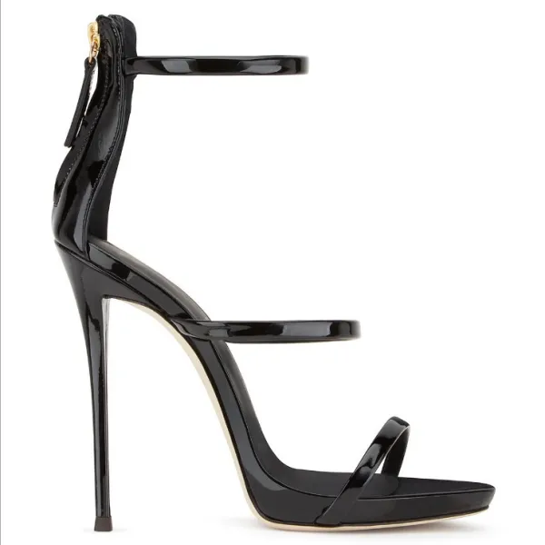 Sexy Noire Cocktail Sandales Femme 2020 Bride Cheville 12 cm Talons Aiguilles Peep Toes / Bout Ouvert Sandales