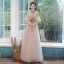 Modest / Simple Blushing Pink Bridesmaid Dresses 2021 A-Line / Princess V-Neck Lace Flower Appliques Short Sleeve Backless Floor-Length / Long Wedding Party Dresses