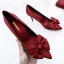 Elegant Burgundy Prom Satin Pumps 2020 Leather Bow 8 cm Stiletto Heels Pointed Toe Pumps