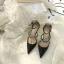 Chic / Belle Beige Vêtement de rue Sandales Femme 2020 Cuir Faux Diamant Bride Cheville 9 cm Talons Aiguilles À Bout Pointu Sandales