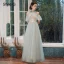 Modest / Simple Blushing Pink Bridesmaid Dresses 2021 A-Line / Princess V-Neck Lace Flower Appliques Short Sleeve Backless Floor-Length / Long Wedding Party Dresses