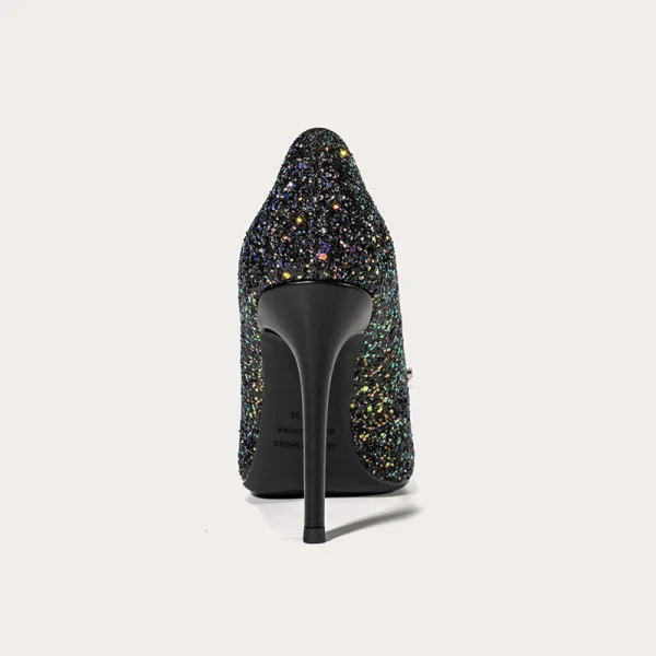 Scintillantes Noire Soirée Cristal Paillettes Escarpins 2021 Cuir 10 cm Talons Aiguilles À Bout Pointu Escarpins Talons Hauts