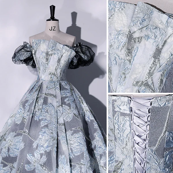 Chic / Belle Gris Robe De Bal 2022 Bustier Gonflée Manches Courtes Paillettes Dos Nu Longue Robe De Ceremonie