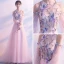 Elegant Pearl Pink Evening Dresses  2018 A-Line / Princess Scoop Neck Strapless Long Sleeve Appliques Lace Beading Rhinestone Chapel Train Ruffle Backless Formal Dresses