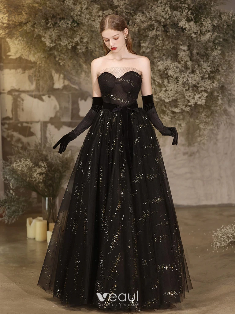 Sparkly Sequin Black Prom Dresses 2024 Long Evening Formal Dress
