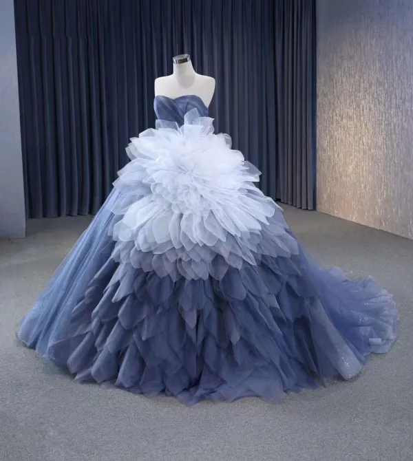 High End Meeresblau Fallende Rüsche Applikationen Glanz Pailletten Ballkleider 2023 Ballkleid Bandeau Ärmellos Rückenfreies Hof-Schleppe Ball Festliche Kleider