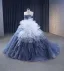 High End Meeresblau Fallende Rüsche Applikationen Glanz Pailletten Ballkleider 2023 Ballkleid Bandeau Ärmellos Rückenfreies Hof-Schleppe Ball Festliche Kleider