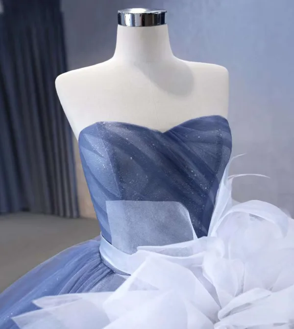 High End Meeresblau Fallende Rüsche Applikationen Glanz Pailletten Ballkleider 2023 Ballkleid Bandeau Ärmellos Rückenfreies Hof-Schleppe Ball Festliche Kleider