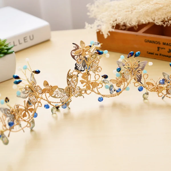 Chic / Beautiful Royal Blue Bridal Jewelry 2017 Metal Butterfly Beading Rhinestone Headpieces Wedding Prom Accessories