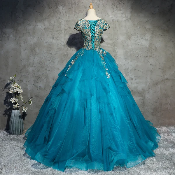 Classic Elegant Pool Blue Prom Dresses 2017 A-Line Princess Lace Tulle U-Neck Appliques Classic Elegant Pool Blue Prom Dresses 2017 A-Line Princess Lace Tulle U-Neck Appliques