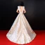 Luxury / Gorgeous Champagne Evening Dresses  2018 Floor-Length / Long A-Line / Princess V-Neck Lace Backless Beading Embroidered Evening Party Formal Dresses