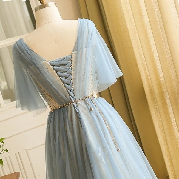 Scintillantes Bling Bling Bleu Ciel Grande Taille Robe De Soirée 2018 Princesse Tulle V-Cou Dos Nu Perlage Faux Diamant Soirée Robe De Bal