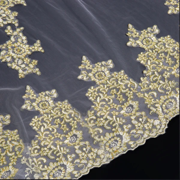 Luxury / Gorgeous Champagne Royal Train Wedding Tulle Lace Appliques 3.5 m Wedding Veils 2018