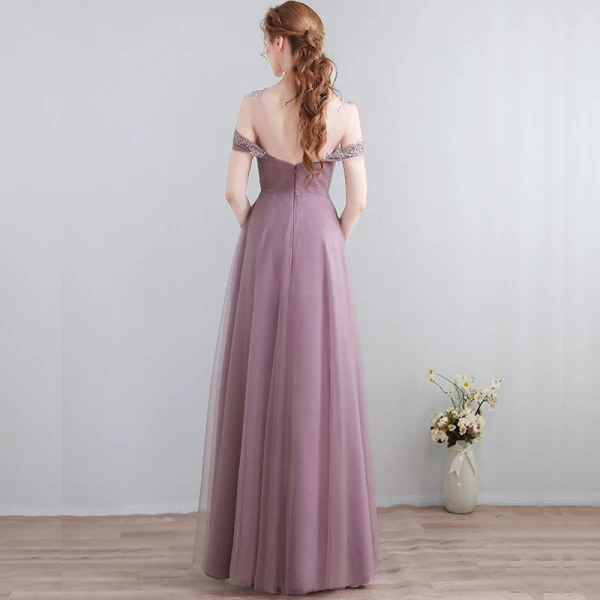 Modern / Fashion Floor-Length / Long Lavender Evening Dresses 2018 A-Line / Princess Lace-up U-Neck Tulle Backless Evening Party Formal Dresses