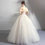 Classic Elegant White Champagne Floor-Length / Long Wedding 2018 Tulle Lace-up Appliques Backless Beading Strapless Ball Gown Wedding Dresses