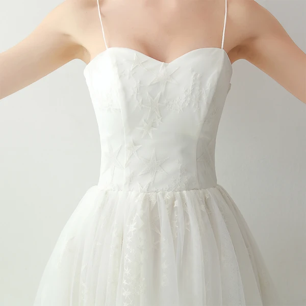 Chic / Beautiful White Tea-length Evening Dresses 2018 A-Line / Princess Tulle Appliques Star Backless Evening Party Formal Dresses