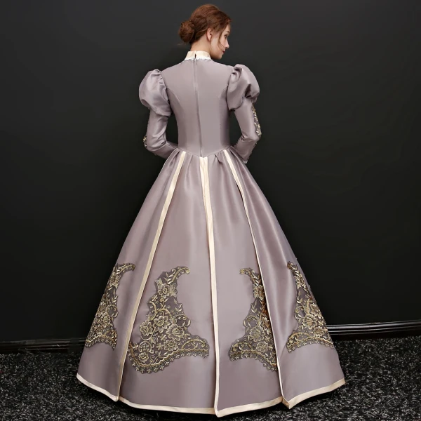 Vintage / Retro Champagne Floor-Length / Long Prom Dresses 2018 Lace-up Charmeuse High Neck Appliques Evening Party Ball Gown Formal Dresses
