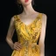 Luxury / Gorgeous Sparkly Gold Floor-Length / Long Evening Dresses  2018 A-Line / Princess V-Neck Tulle Backless Handmade  Beading Sequins Evening Party Formal Dresses
