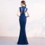 Sexy Modern / Fashion Royal Blue Evening Dresses  2018 Floor-Length / Long High Neck Charmeuse Beading Appliques Pageant Trumpet / Mermaid Formal Dresses
