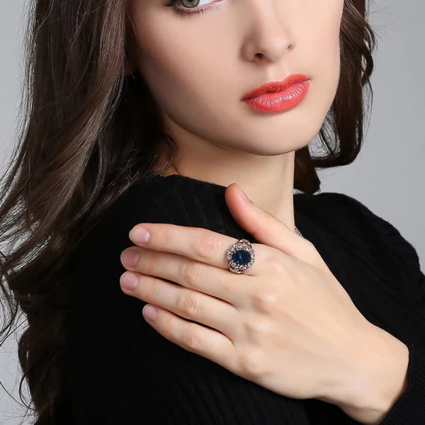 Chic / Belle Bleu Roi Anneaux 2019 Cristal Faux Diamant Étoile Les yeux Alliage Plaqué argent Concours de beauté Accessorize