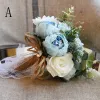 Najpiękniejsze / Ekskluzywne Błękitne Ślub 2019 Frezowanie Kryształ Sztuczne Kwiaty Bukiety Ślubne
