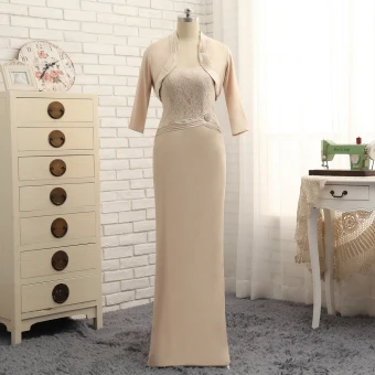 Luxury Gorgeous Champagne With Shawl Trumpet Mermaid Mother Of The Bride Dresses 2019 Lace Satin U Neck Appliques Backless Embroidered Church Wedding Party Dresses