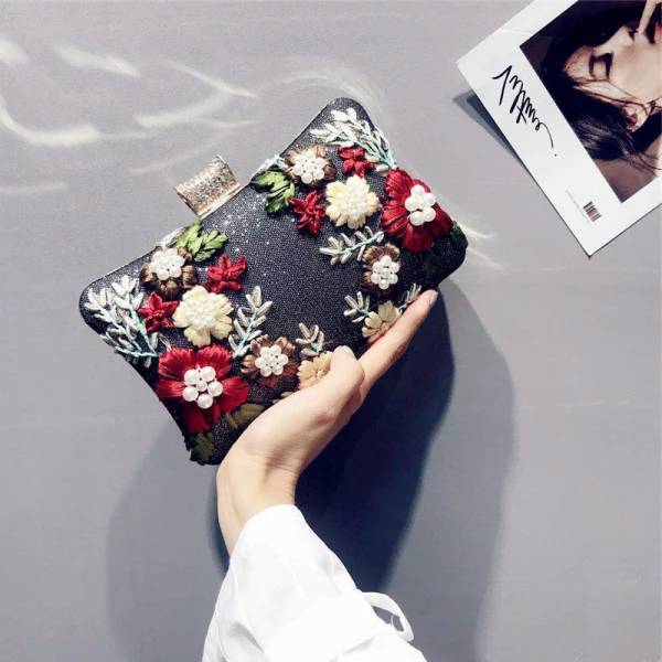 Charming Gold Clutch Bags Beading Flower Pearl Wedding Evening Party Accessories 2019