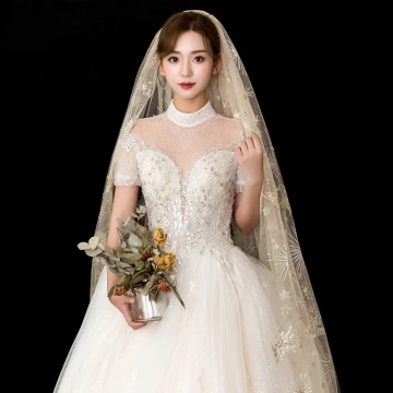 Romantic Sparkly Champagne Wedding Veils 2020 Glitter Sequins Tulle Chapel Train Wedding Accessories
