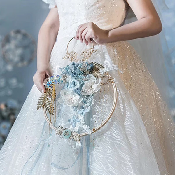 Classic Elegant Sky Blue Wedding Flowers 2020 Handmade Tulle Metal Beading Crystal Flower Pearl Rhinestone Bridal Wedding Prom Accessories