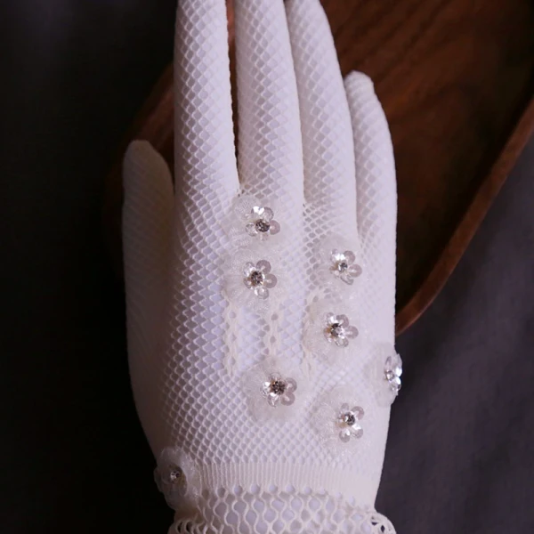 Luxury / Gorgeous White Bridal Gloves 2020 Tulle Handmade  Beading Rhinestone Sequins Prom Wedding Accessories