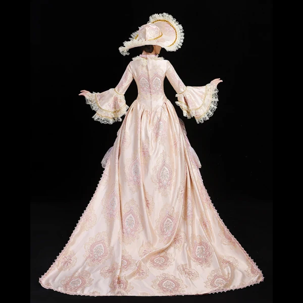 Vintage / Retro Medieval Candy Pink Ball Gown Prom Dresses 2021 High Neck Long Sleeve Floor-Length / Long 3D Lace Appliques Embroidered Handmade Cosplay Prom Formal Dresses
