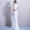 Elegant 2017 White Evening Dresses  U-Neck Appliques Handmade  Trumpet / Mermaid Evening Party Formal Dresses
