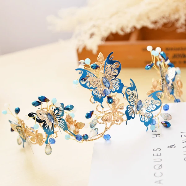 Chic / Beautiful Royal Blue Bridal Jewelry 2017 Metal Butterfly Beading Rhinestone Headpieces Wedding Prom Accessories