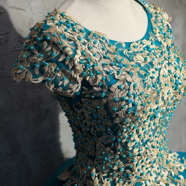 Klassieke Elegante Blauw Galajurken 2017 A lijn Kanten Tule U-hals Appliques Kralen Avond Gelegenheid Jurken