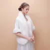 White Winter Butterfly Embroidered Faux Fur Evening Party Prom Wedding Shawls 2017