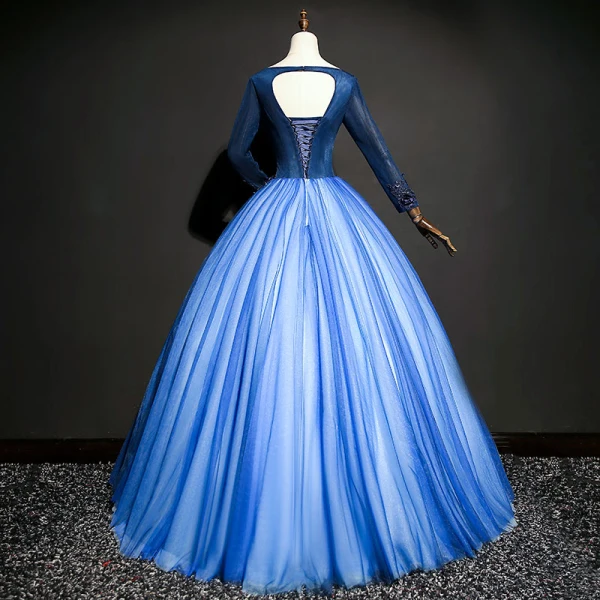 Chic / Beautiful Royal Blue Prom Dresses 2017 Tulle Beading Appliques Ball Gown Prom Backless Formal Dresses