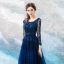 Chic / Beautiful Navy Blue Evening Dresses  2018 A-Line / Princess U-Neck Lace Tulle Floor-Length / Long Appliques Backless Beading Evening Party Formal Dresses
