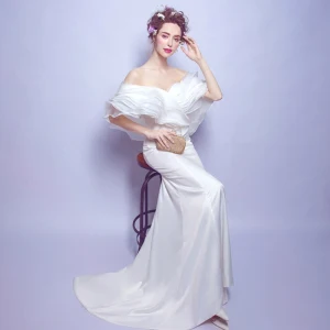 Simple Blanche Robe De Soirée 2018 Trompette Sirène Longue Tulle Dos Nu Bustier Soirée Robe De Ceremonie