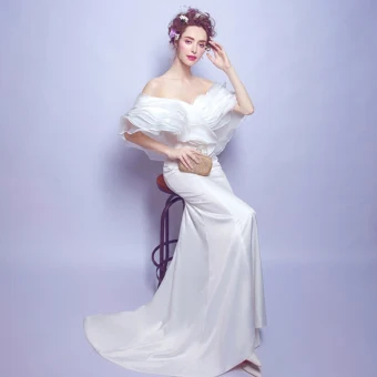 Simple Blanche Robe De Soirée 2018 Trompette Sirène Longue Tulle Dos Nu Bustier Soirée Robe De Ceremonie