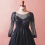 Luxe Bleu Marine Grande Taille Robe De Soirée 2018 Princesse Manches Longues Tulle V-Cou Bretelles croisées Appliques Dos Nu Perlage Paillettes Hiver Promo Robe De Ceremonie