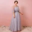 Classique Élégant Gris Grande Taille Robe De Soirée 2018 Lacer Tulle Appliques Sans Manches Dos Nu Hiver Soirée Robe De Ceremonie