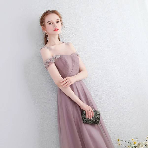 Modern / Fashion Floor-Length / Long Lavender Evening Dresses 2018 A-Line / Princess Lace-up U-Neck Tulle Backless Evening Party Formal Dresses