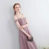 Mode Lange Lavendel Abendkleider 2018 A Linie Schnüren U-Ausschnitt Tülle Rückenfreies Abend Festliche Kleider