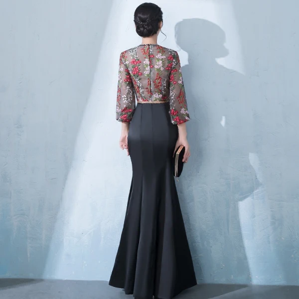 Modern / Fashion Black Floor-Length / Long Evening Dresses 2018 Trumpet / Mermaid High Neck Tulle Embroidered Appliques Backless Beading Evening Party Formal Dresses