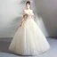 Classic Elegant White Champagne Floor-Length / Long Wedding 2018 Tulle Lace-up Appliques Backless Beading Strapless Ball Gown Wedding Dresses
