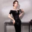 Moderne / Mode Noire Courte Robe De Graduation 2018 Tulle U-Cou Trompette / Sirène Perlage Paillettes de retour Robe De Ceremonie