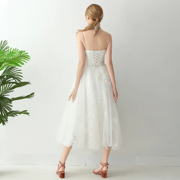 Chic / Beautiful White Tea-length Evening Dresses 2018 A-Line / Princess Tulle Appliques Star Backless Evening Party Formal Dresses