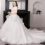 Romantique Blanche Robe Boule Grande Taille Robe De Mariée 2019 En Dentelle Tulle Dos Nu Perlage Bustier Chapel Train Mariage
