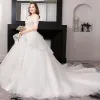 Romantic White Ball Gown Plus Size Wedding Dresses 2019 Lace Tulle Backless Beading Strapless Chapel Train Wedding